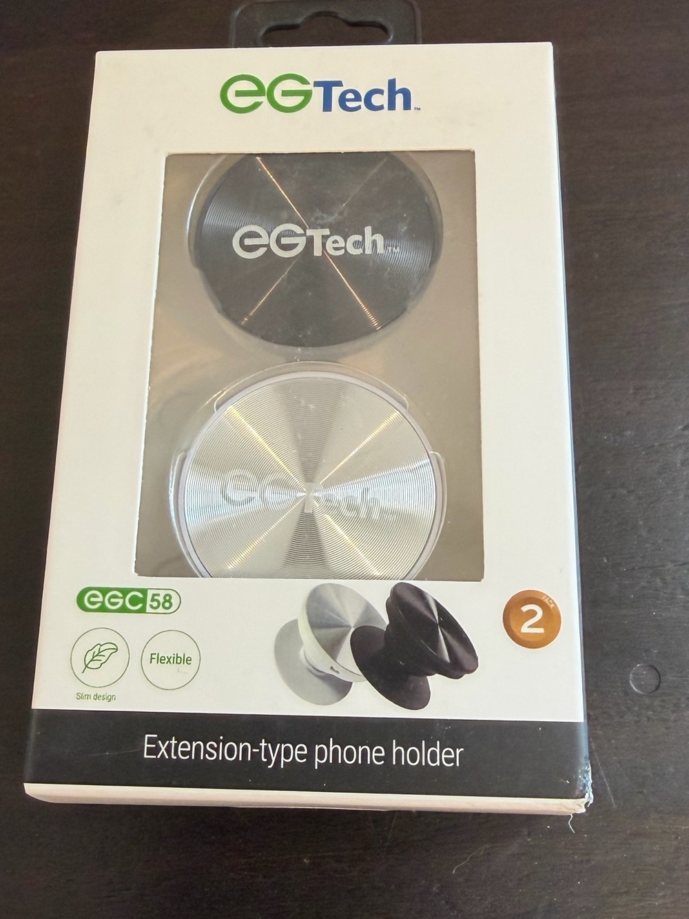EG Tech Silver & Black Extension Phone Holder (2-Pack) New